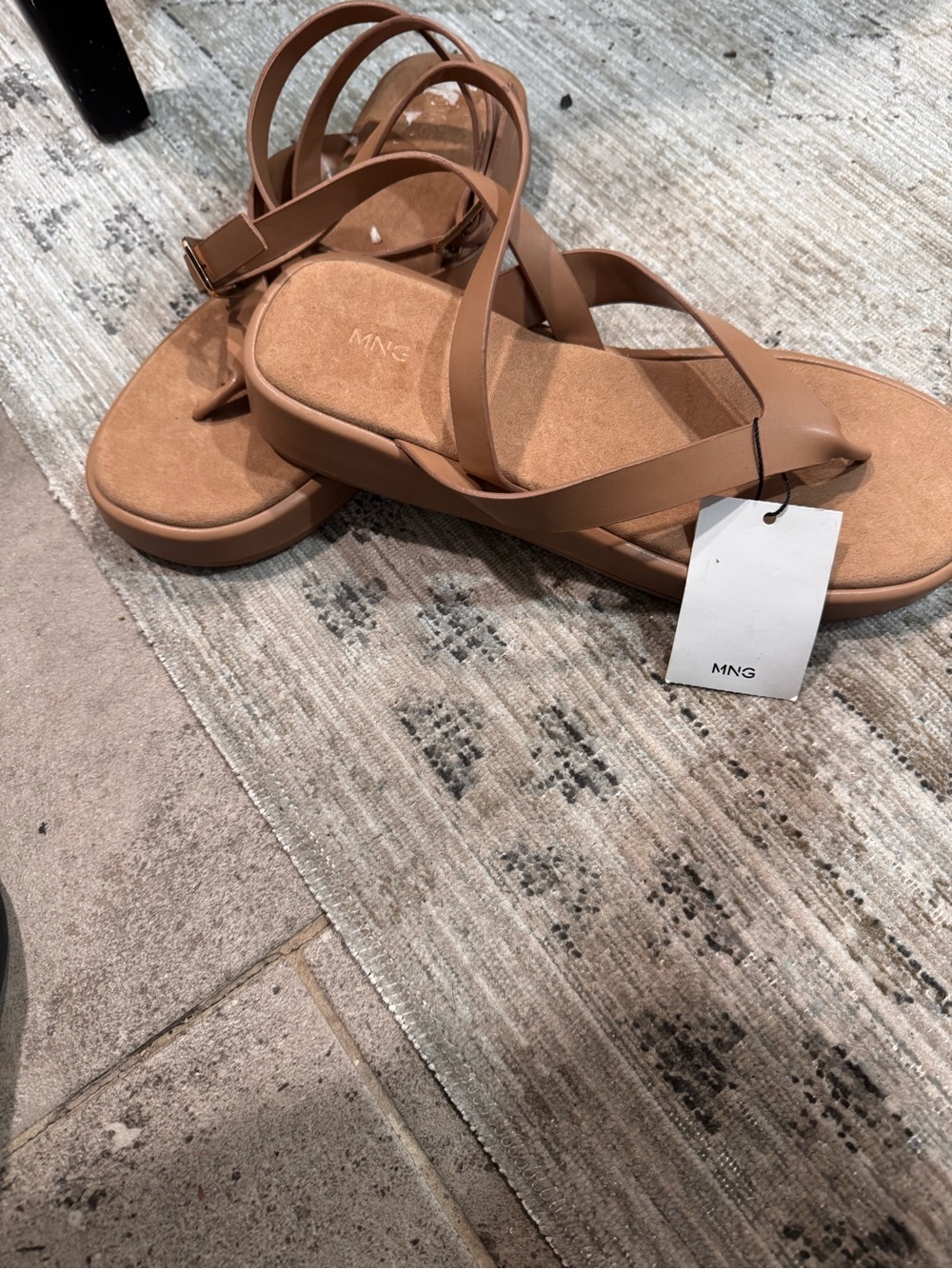Mango Cognac Strappy Platform Sandals size 40